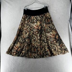 Jones Wear Floral Print Skirt A-Line Lined Midi‎ Casual Flowy Boho Black Beige L